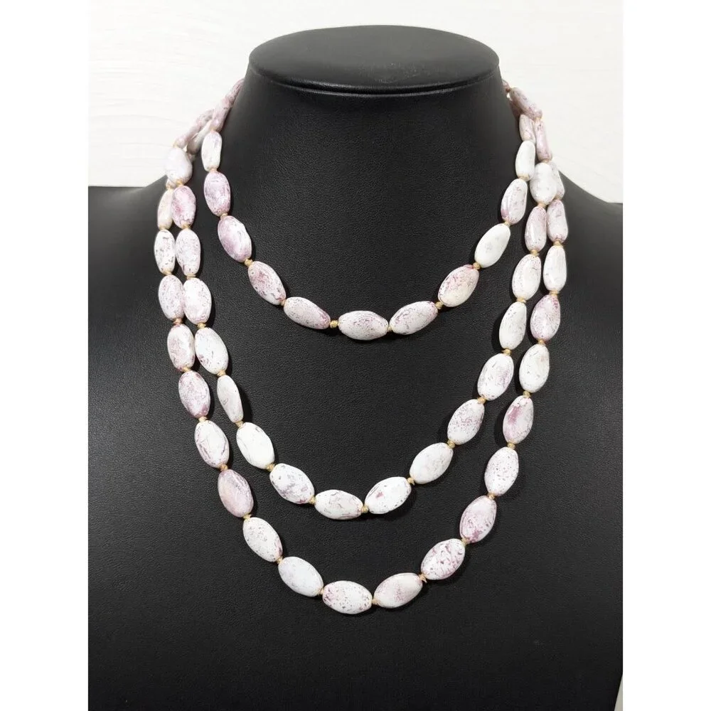 Vintage Italian Mottled Glass Bead Necklace Purple Single Long Strand 52